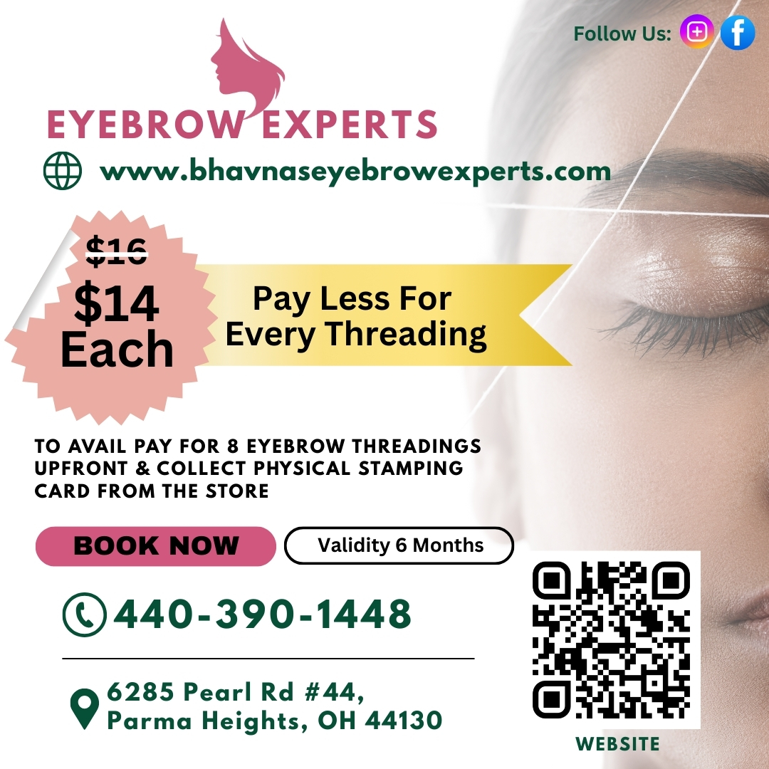 8 eyebrow threading sessions at $14 each